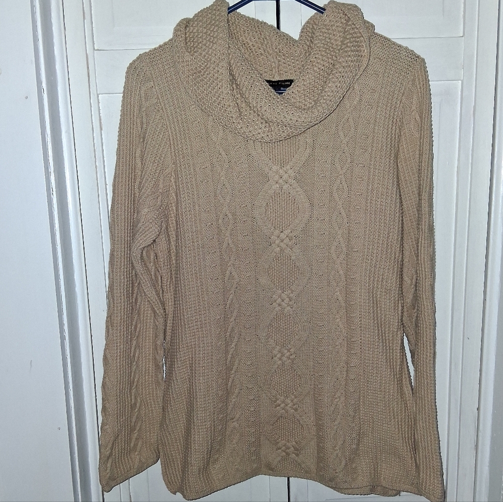 JEANNE PIERRE Beige Cable Knit Cowl Neck Sweater